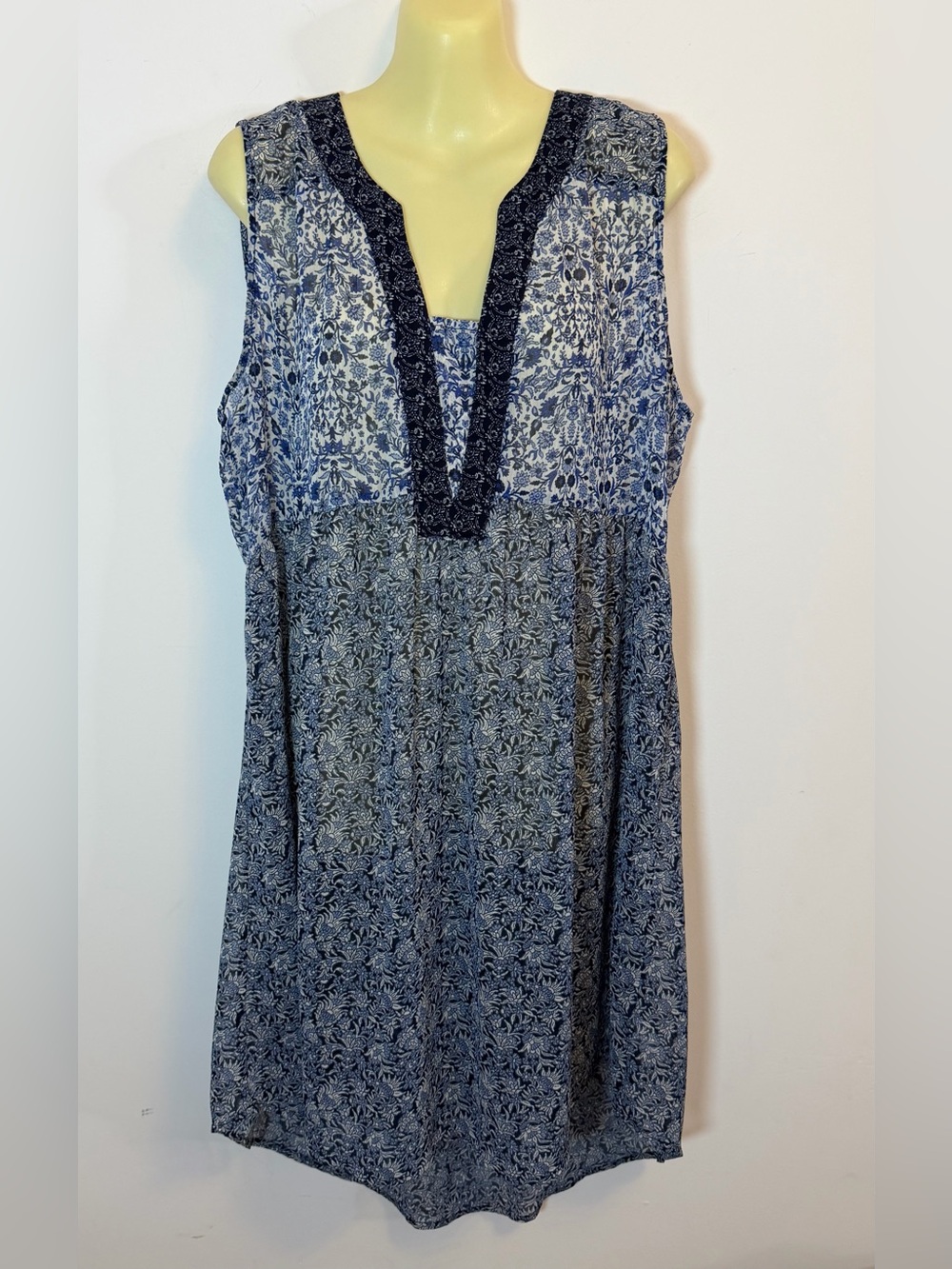 Knox Rose Blue Printed Sleeveless V-Neck Seimsuit Cover Up